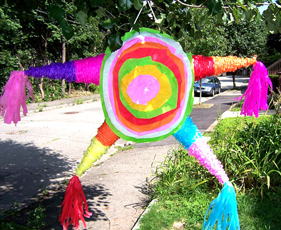 Star pinata, Piñatas, 2014; Angelica Ortiz; Medford, Massachusetts; paper mache, tissue paper;