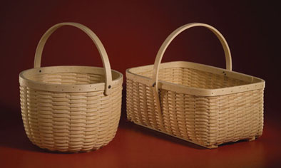 Small Market and Peck Basket, New England pounded ash basketry, 2007; Milt Lafond (b. 1937); Chesterfield, Massachusetts; White ash and bass wood, nails; Peck basket (left) 14 1/4 x 12 1/4 x 11 3/4 in. Small market basket 13 1/2 x 17 x 10 3/4 in.; Collection of the artist; Photography by Jason Dowdle