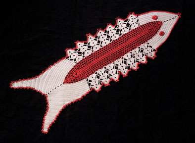 Crocheted Fish, Portuguese crochet, 1995; Alice Morais (b. 1922); Milford, Massachusetts; Thread; 22 1/4 x 8 1/8 x 1/4 in.; Collection of the artist; Photography by Jason Dowdle