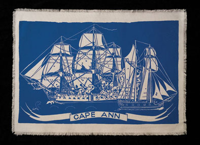 Cape Ann, Place Mat, Block print, 1976; Isabel Natti (b. 1946); Rockport, Massachusetts; Print on cloth; 13 1/2 x 18 1/2 in.; Collection of Sarah-Elizabeth Shop; Photography by Jason Dowdle