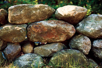 Close up of dry fieldstone wall, Stone wall, 2008; Nick O'Hara (b. 1954); Sudbury, Massachusetts; Field stones; Courtesy of O'Hara & Company, Ltd.; Photography by Billy Howard