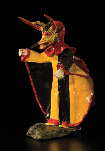 Vejigante en Estilo de Ponce, Figure with Mask, Puerto Rican carnival figure and mask, 2005; Angel Sánchez Ortiz (b. 1954); Holyoke, Massachusetts; Papier mâché, rock; 13 1/8 x 8 1/4 x 8 in. (assembled); Collection of Mass Cultural Council; Photography by Jason Dowdle