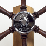 Four Belles wheel; Marine joinery: ; Halifax, Massachusetts; Wood and brass fittings