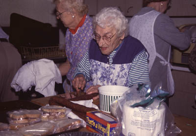 Elizabeth Nowha working in church kitchen; Ethnic festival; 1999: New Bedford, Massachusetts