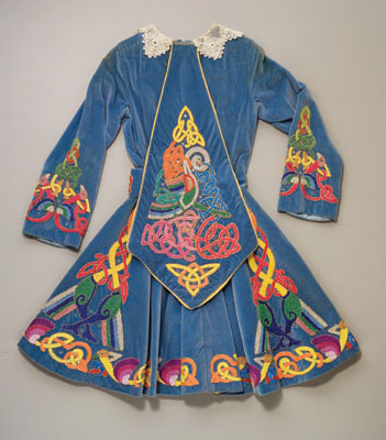 Dress; Irish stepdancing costume; 1982-1983; Ann P. Horkan (b. 1936); Blue velvet, cotton, satin embroidery; Collection of the artist